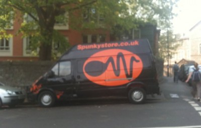 Van with sperm logo