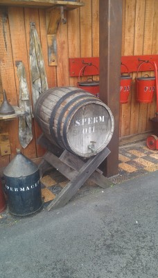 A barrel labelled Sperm oil