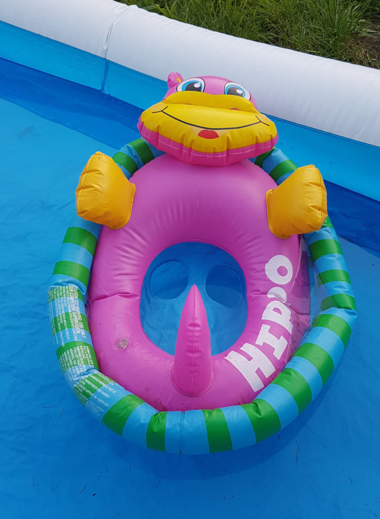 An inflatable hippo toy with what looks like a penis